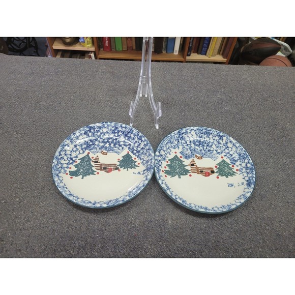 Folk Craft Tienshan Cabin in the Snow Salad Plates 7-5/8" Set of 2 Christmas - Picture 7 of 7